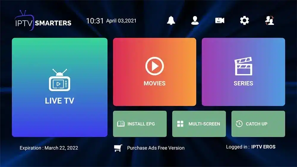 Interface professionnelle des smarters IPTV